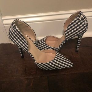 Black and white gingham heels